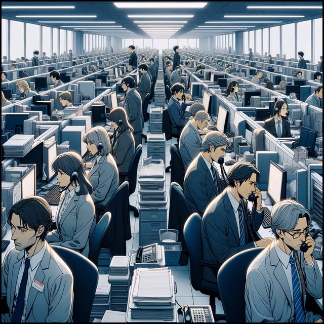 ノルマのきつい光回線営業のテレアポ事務所のシーン